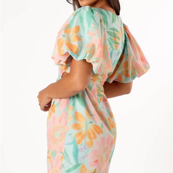 NATALIE PUFF SLEEVE MINI DRESS - CORAL PRINT - Picture 2 of 3